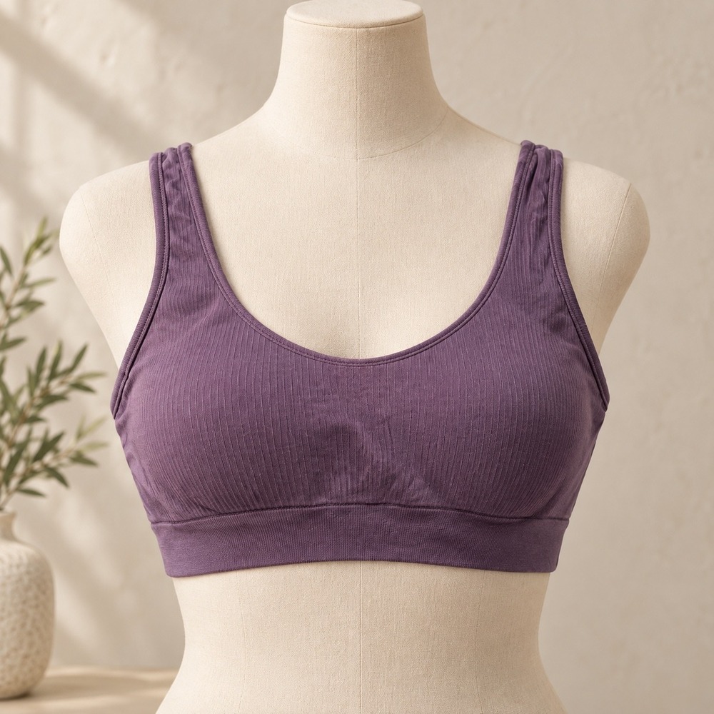 Athleta Ribbed Seamless Sports Bra Plum Purple Scoop Neck Medium